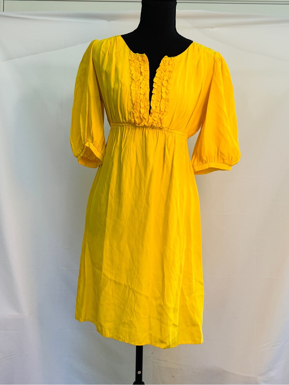 Amanda Uprichard Bright Yellow Ruffle-Front Midi Dress